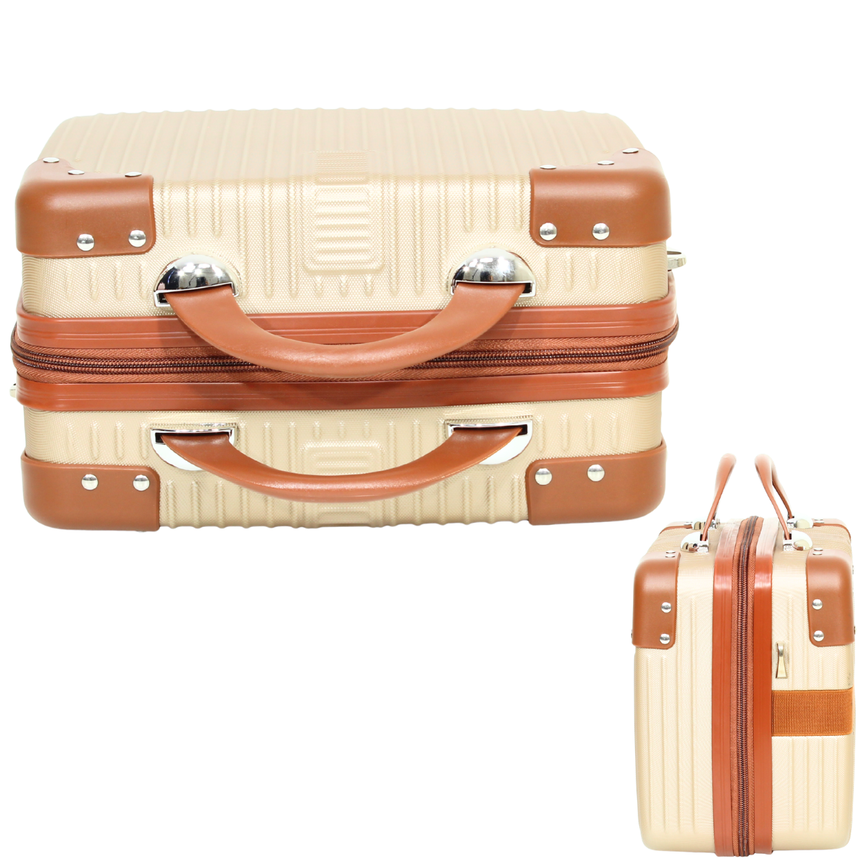 Kit 2 Malas Modelo Bogotá Expansível (10kg e 23kg) e Duas Frasqueiras - Material ABS - COR Dourado