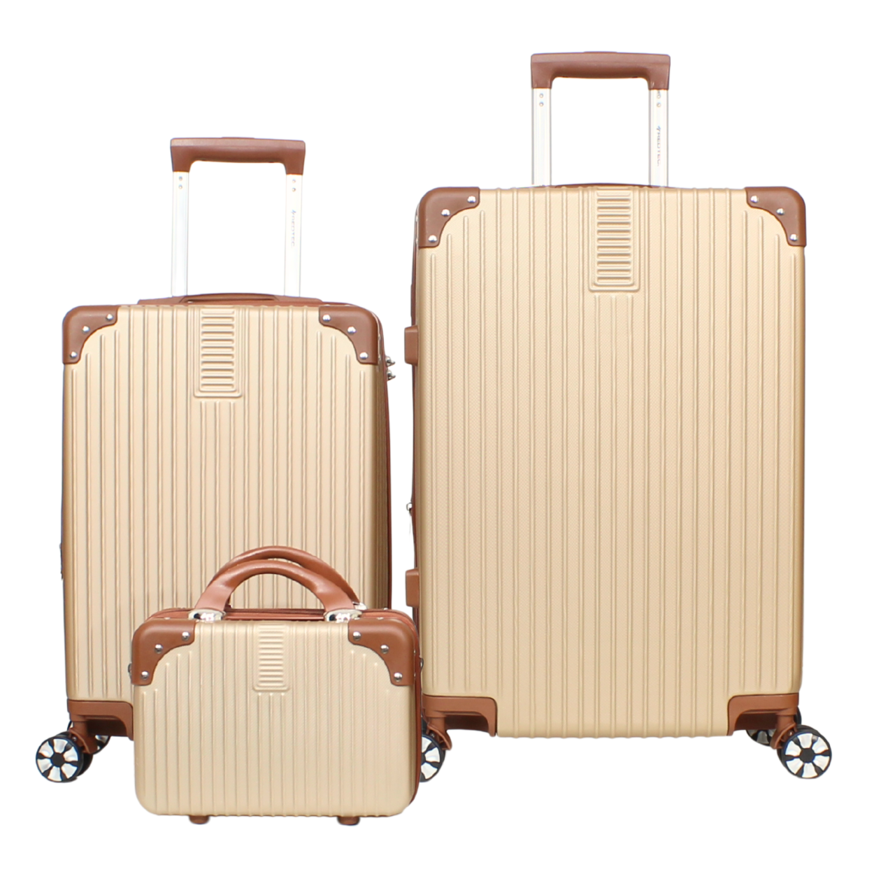 Kit 2 Malas Modelo Bogotá Expansível (10kg e 23kg) e Uma Frasqueira - Material ABS - COR Dourado