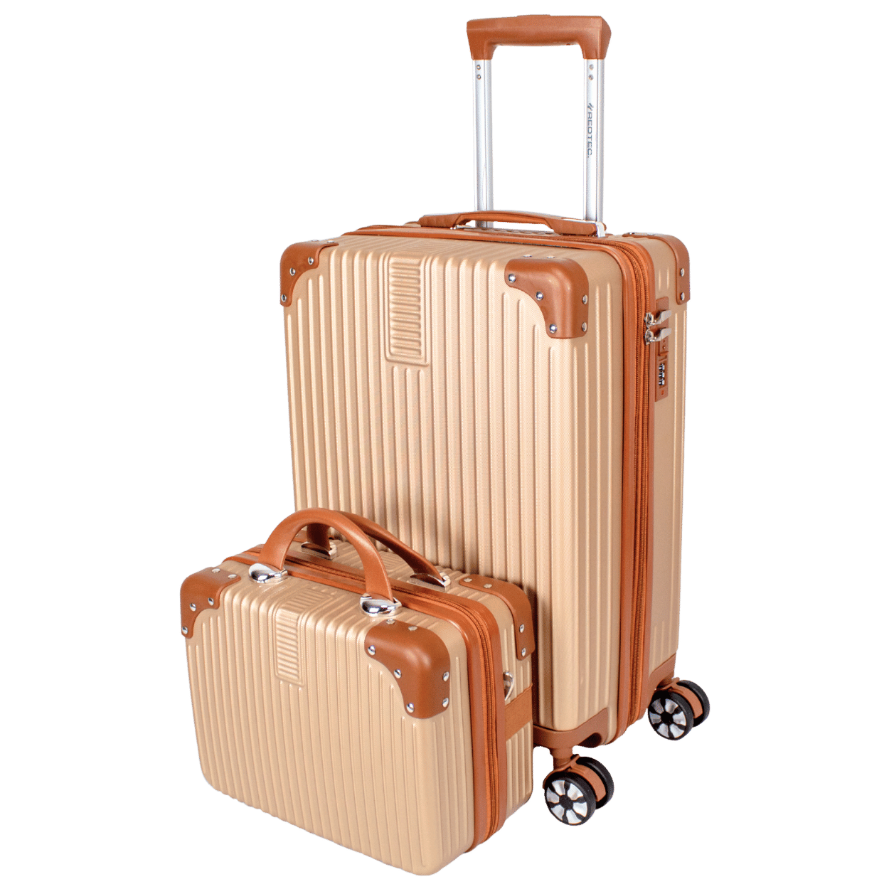 Kit de Uma Mala 10kg Modelo Bogotá Expansível e Uma Frasqueira - Material ABS - COR Dourado