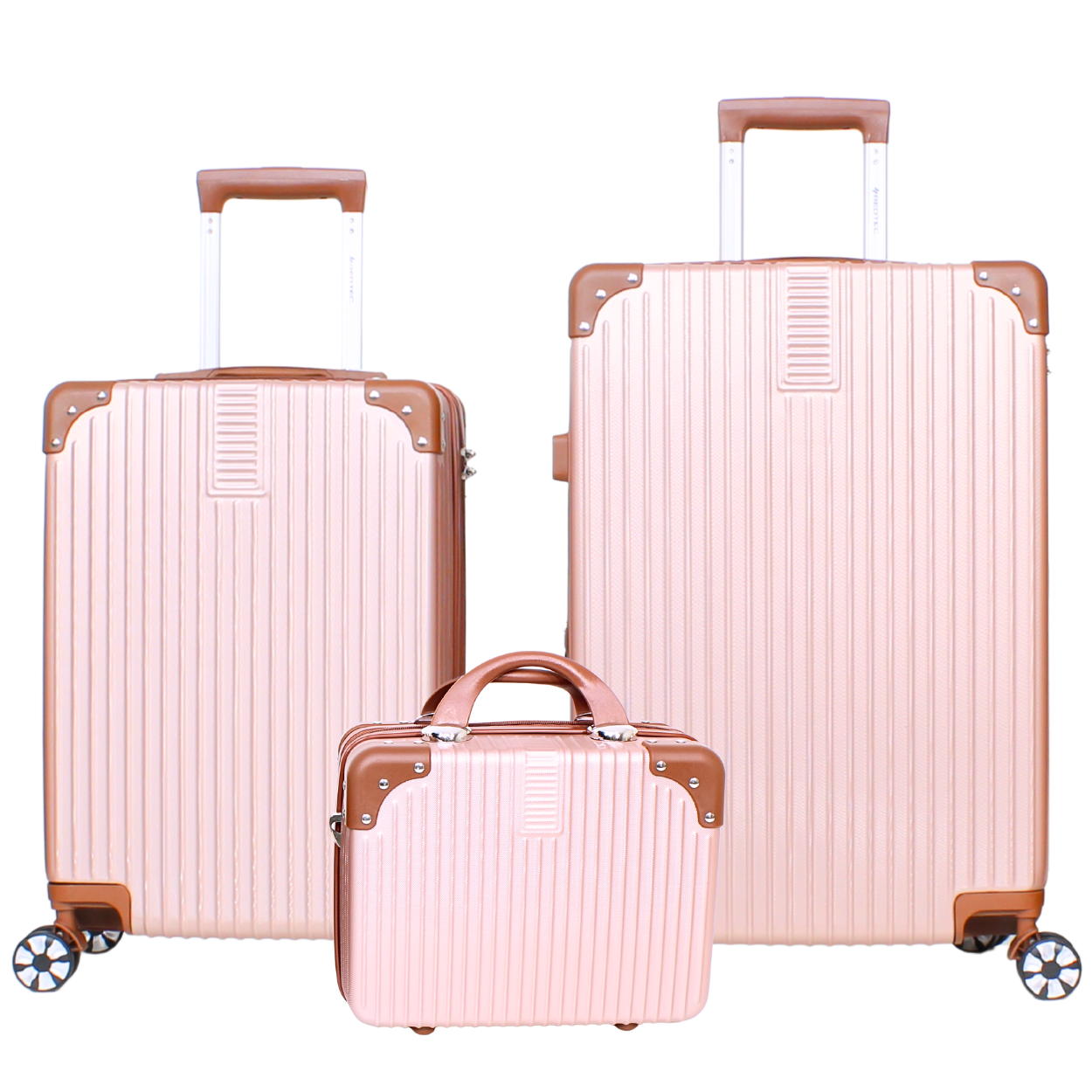 Kit 2 Malas Modelo Bogotá Expansível (10kg e 23kg) e Uma Frasqueira - Material ABS - COR Rose