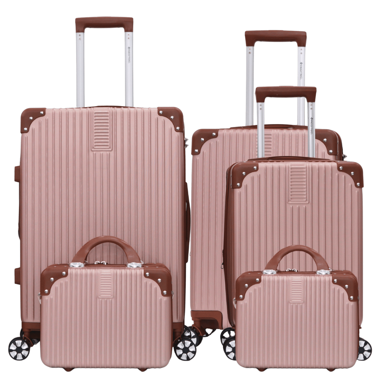 Kit 3 Malas Modelo Bogotá Expansível 8kg/10kg/23kg e Duas Frasqueiras - Material ABS - COR Rose