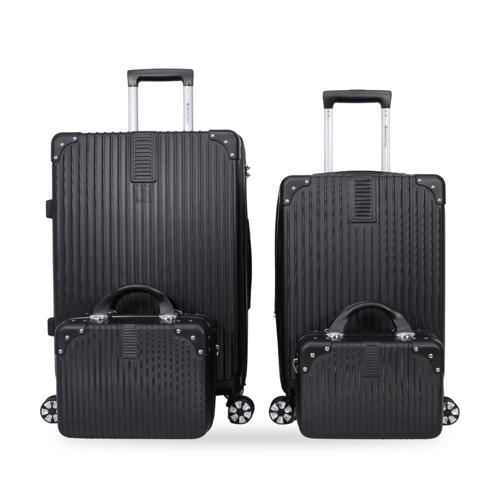 Kit 4 Peças Malas de Viagem Bogotá de ABS: 10kg e 23kg Expansíveis + 2 Frasqueiras - Preto