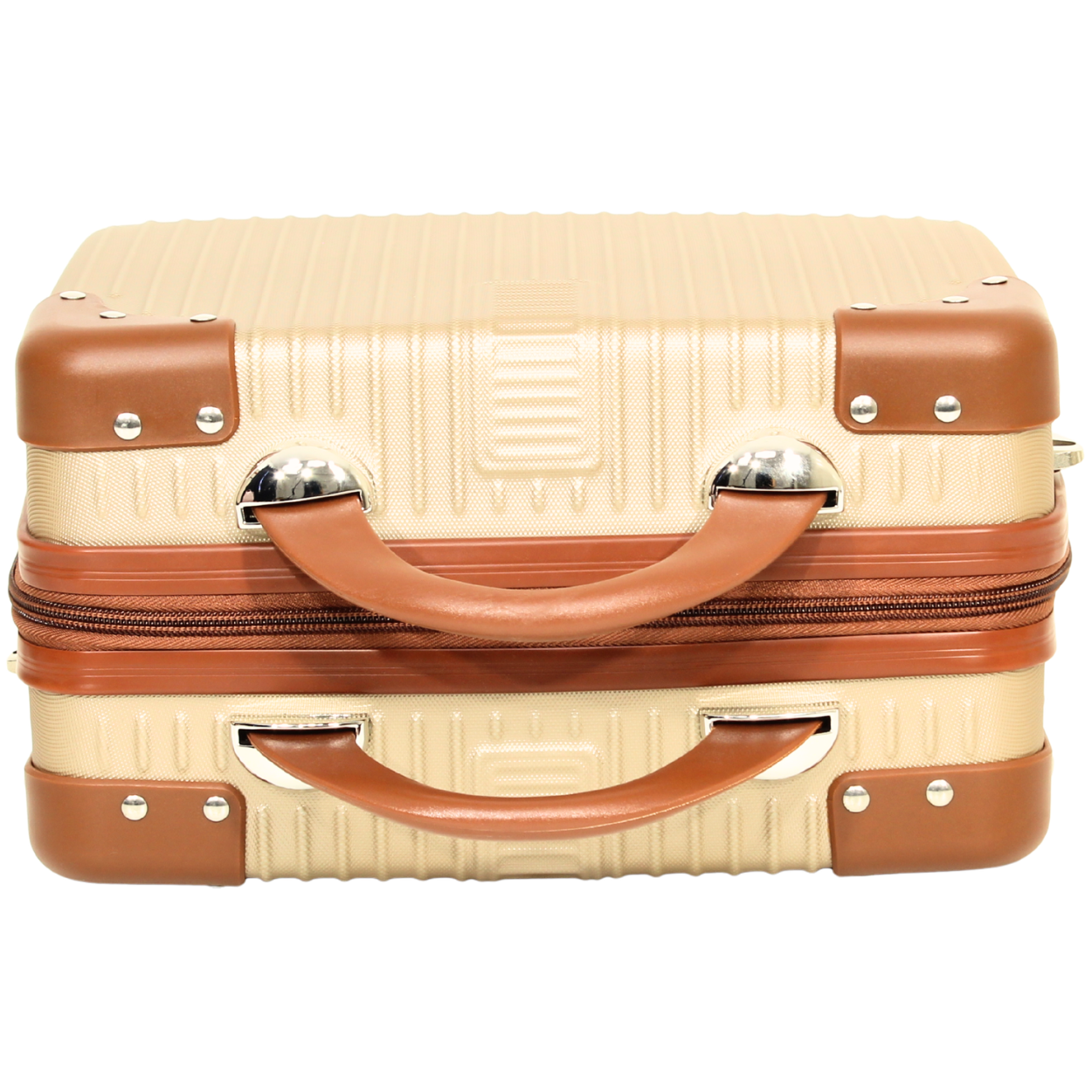 Kit 2 Malas Modelo Bogotá Expansível (10kg e 23kg) e Uma Frasqueira - Material ABS - COR Dourado
